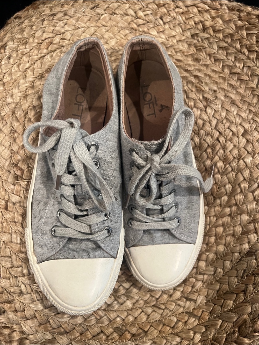 LOFT Gray Canvas Lace-Up Sneakers with White Toe Caps